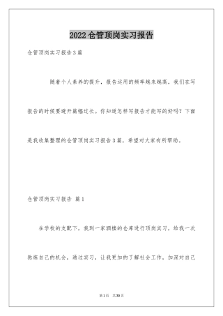 2024仓管顶岗实习报告