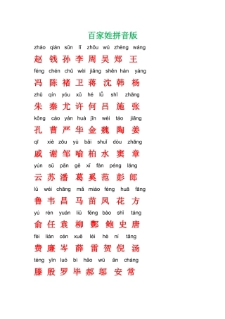 百家姓拼音版