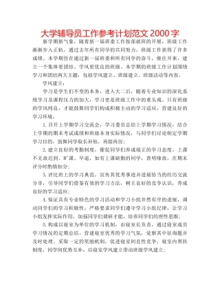 大学辅导员工作参考计划范文2000字 
