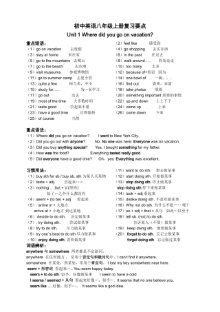 2013新人教版八年级上册英语知识要点短语句型语法讲解(精华版)