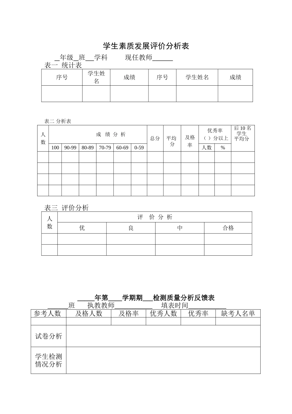 学生成绩评价分析表_第1页