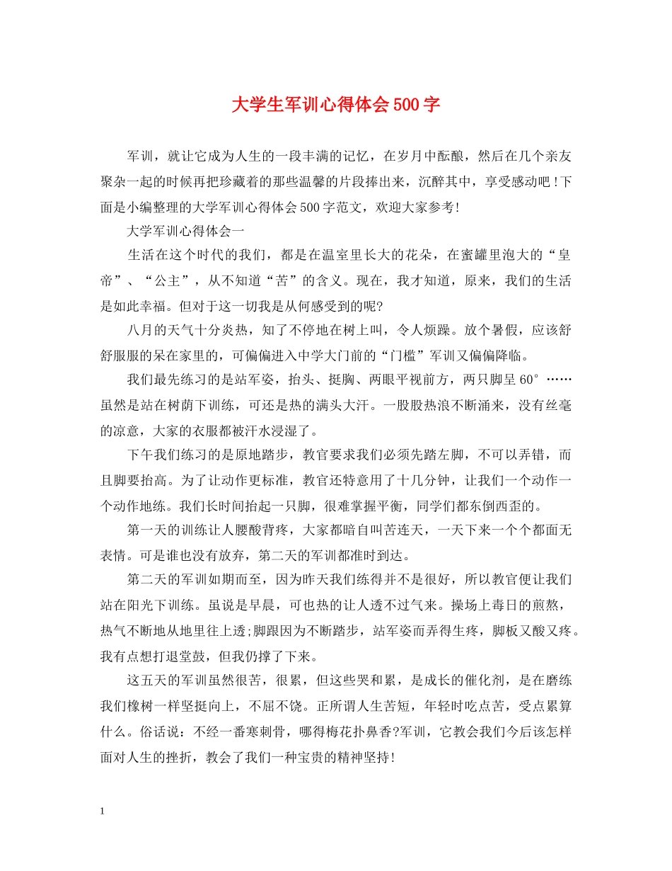 大学生军训心得体会500字 (000001)_第1页