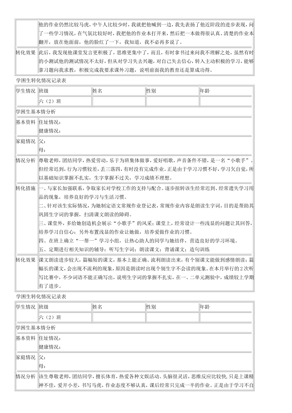 学困生转化情况记录表_第2页