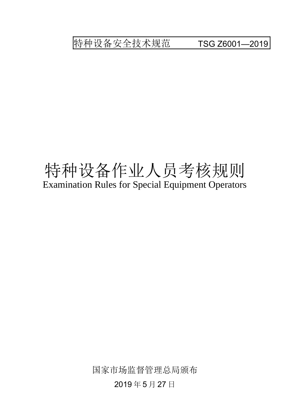特种设备安全技术规范TSGZ6001—2019(DOC114页)_第1页