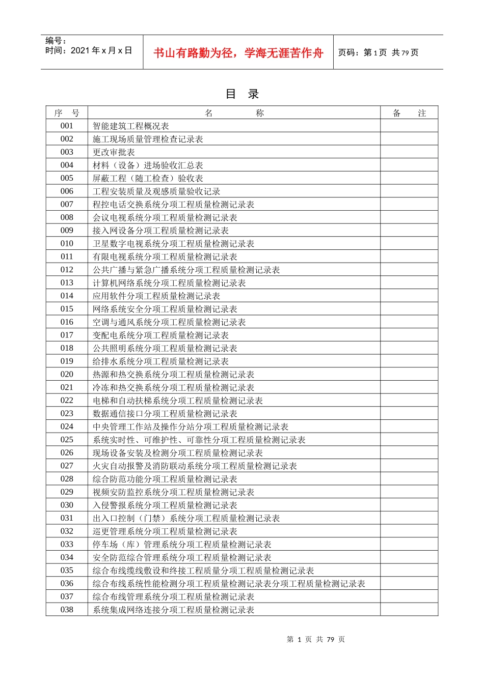 建筑工程施工质量验收资料智能建筑工程部分-模板_第1页