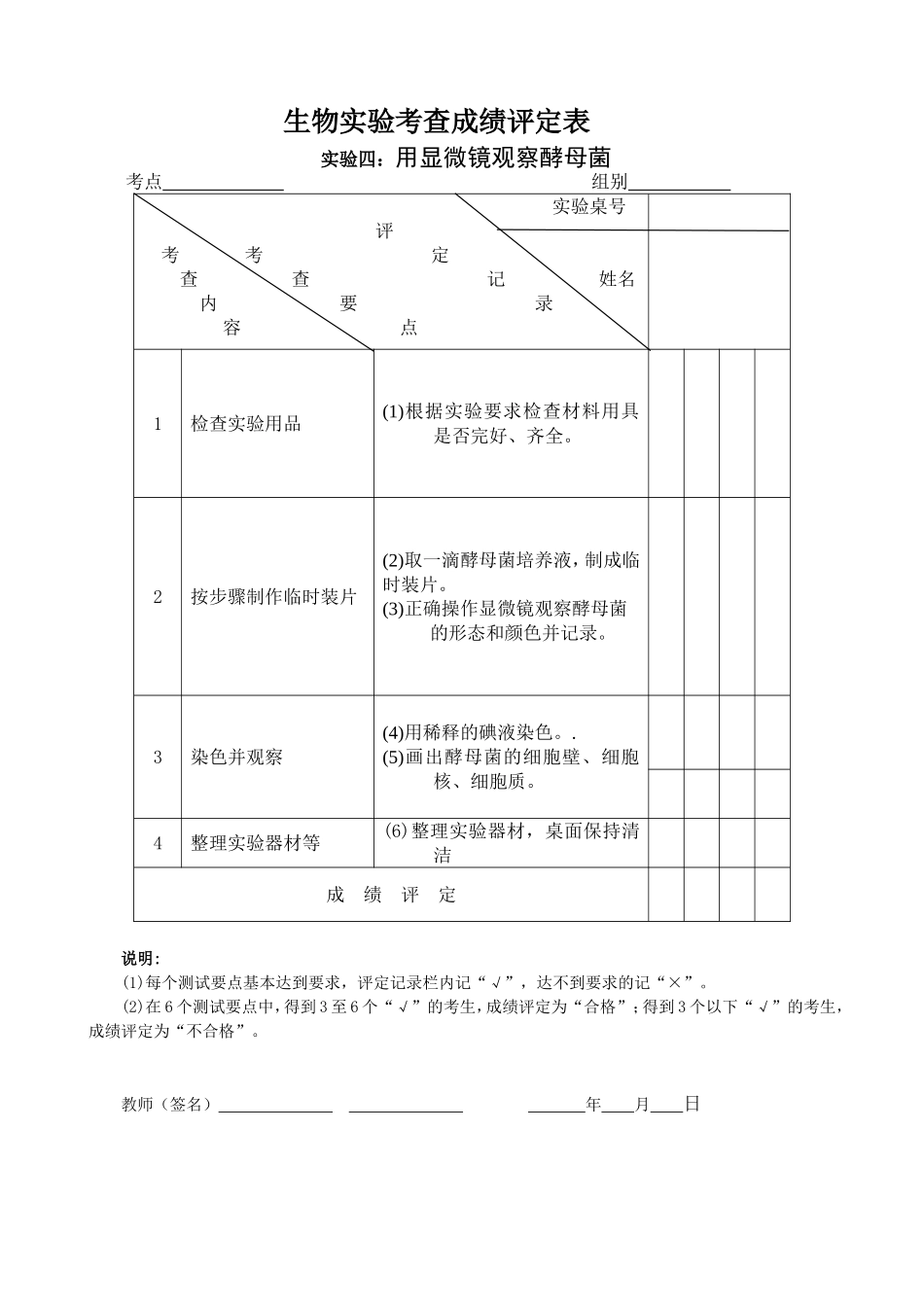生物实验考查成绩评定表_第1页