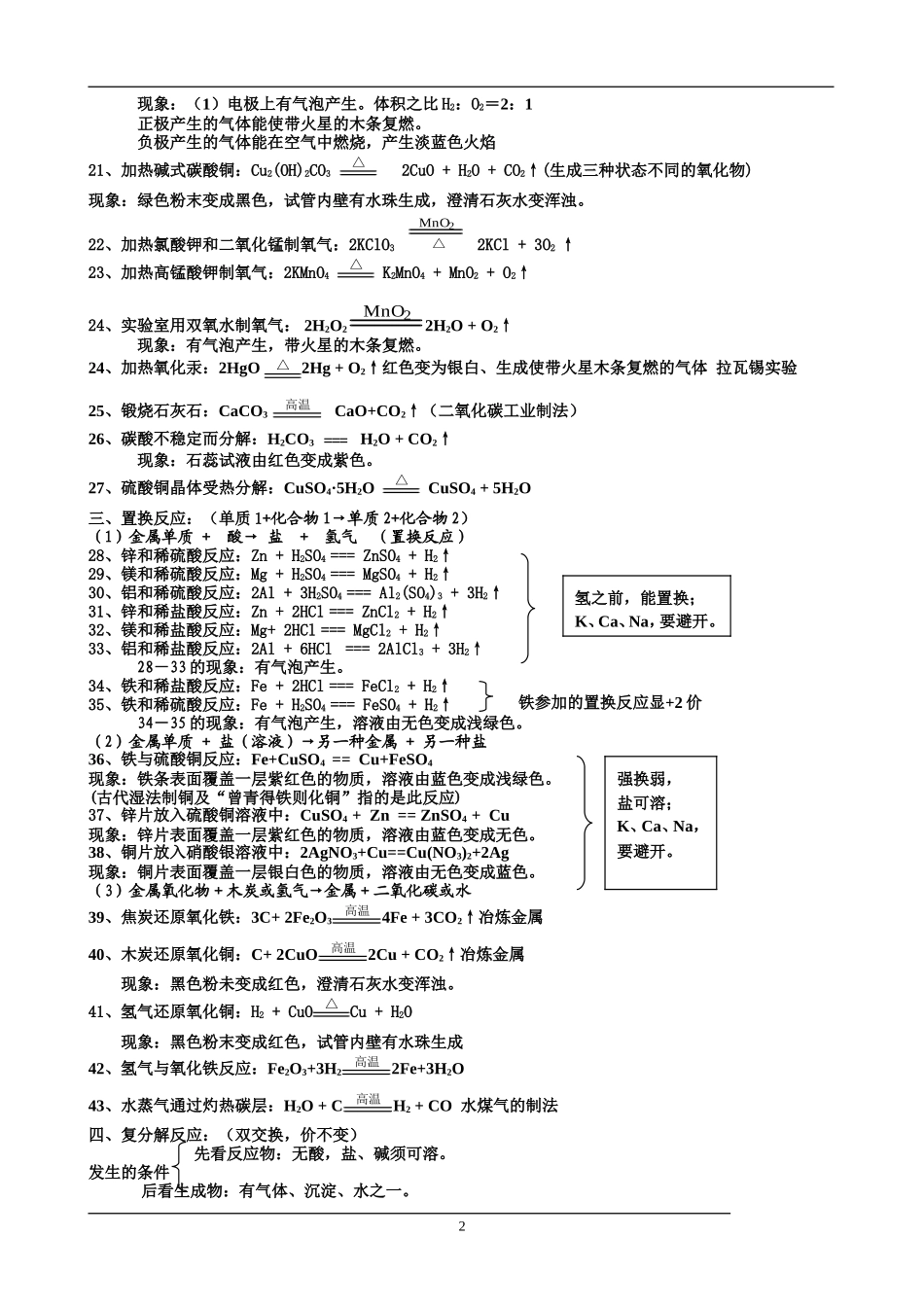 初中化学反应式及现象123_第2页