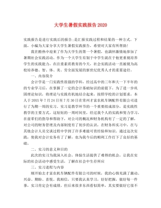 大学生暑假实践报告2020 