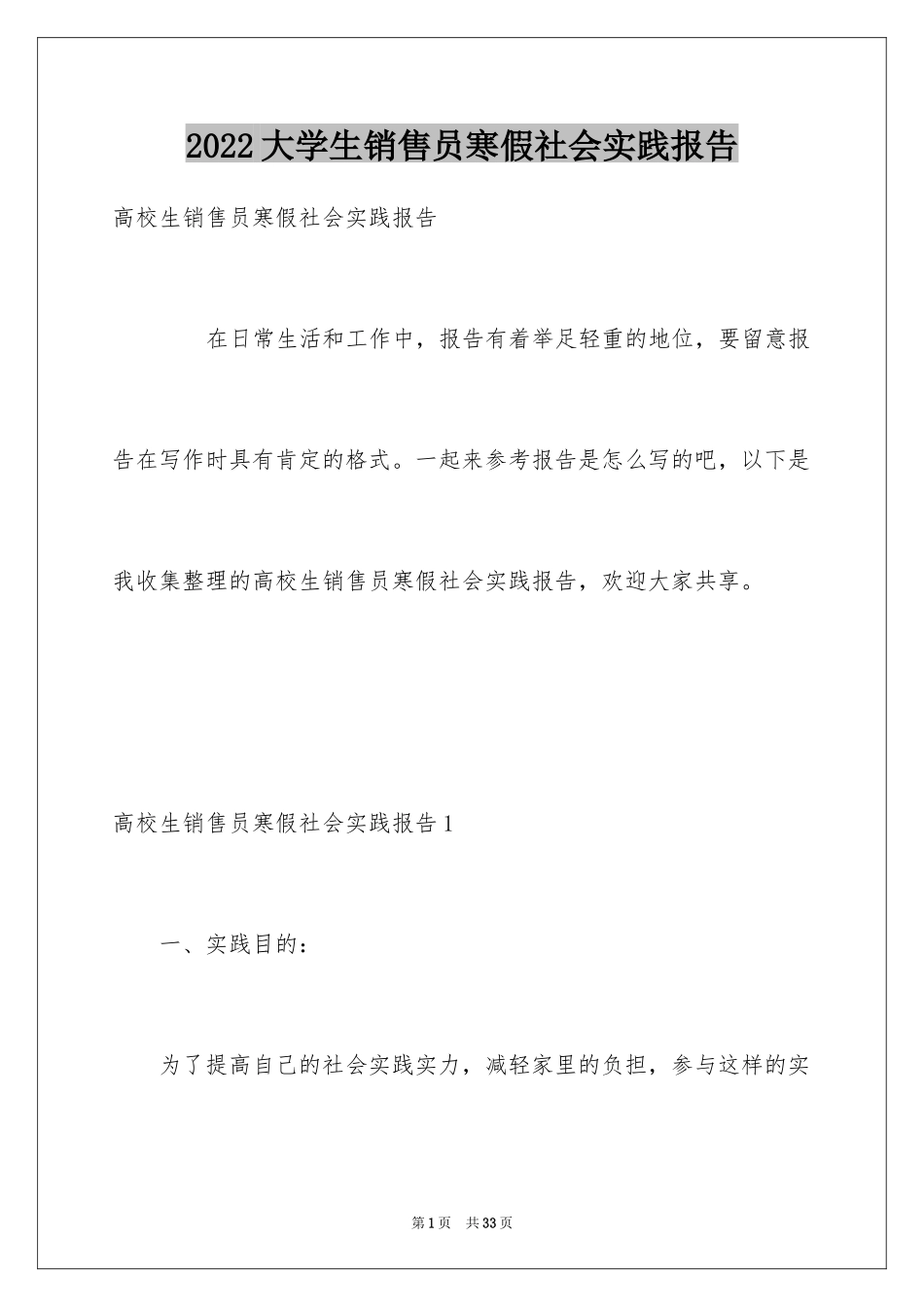 2024大学生销售员寒假社会实践报告_第1页