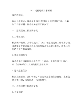 2022巡视巡察汇报材料