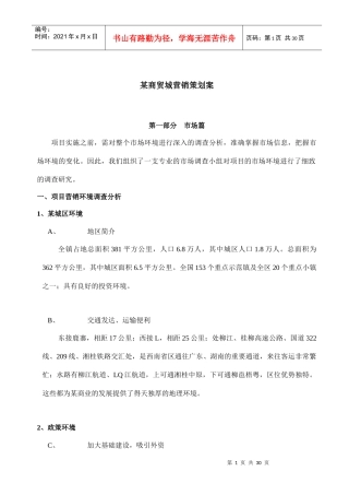 某大型商贸城营销策划方案