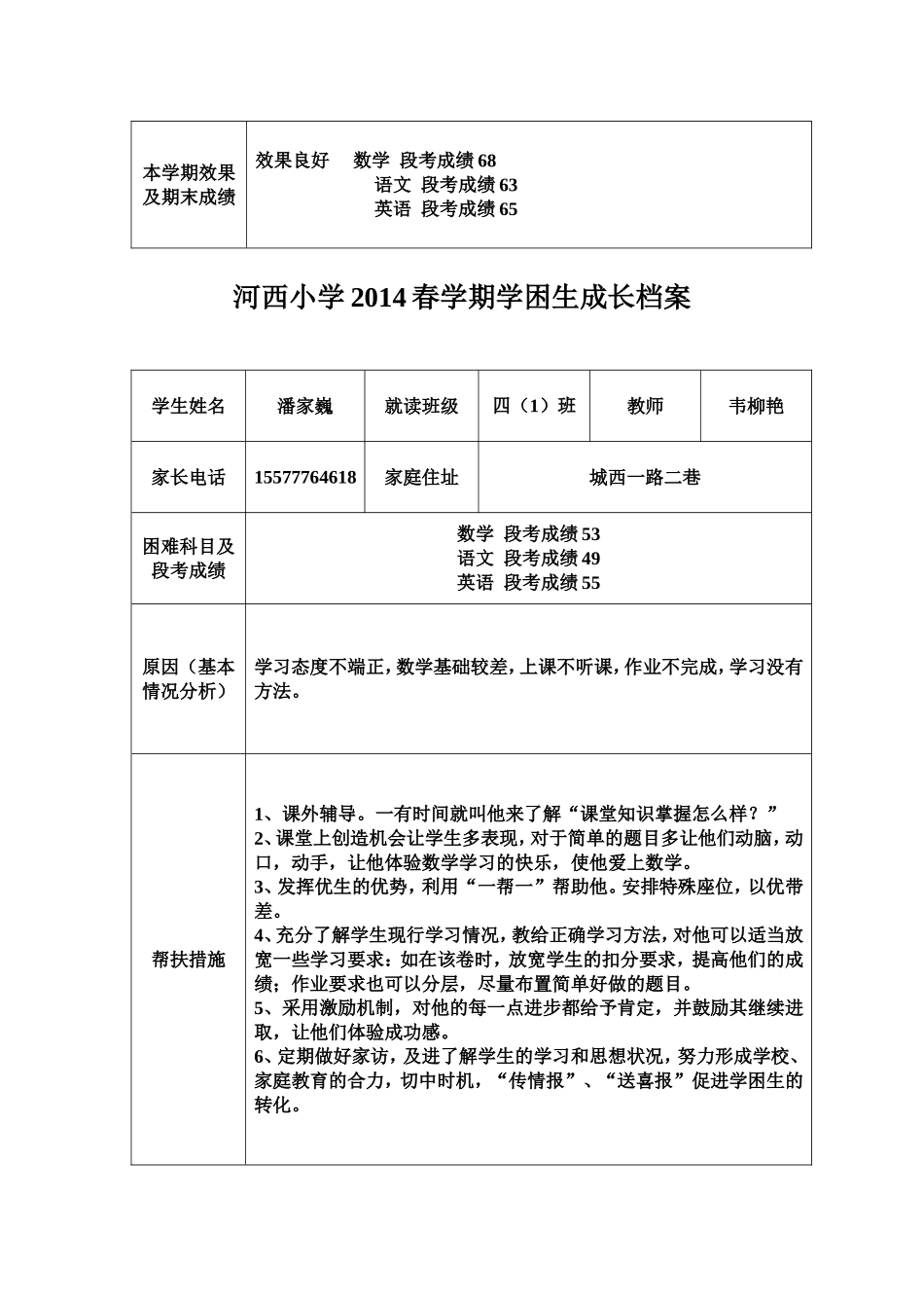 2014春学困生成长档案四（1）_第3页