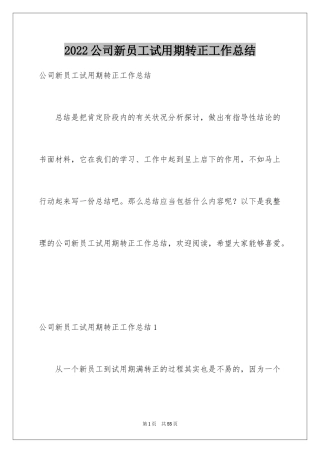 2024公司新员工试用期转正工作总结