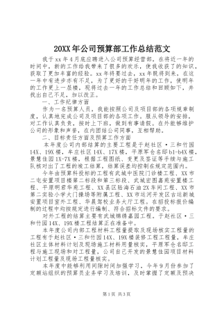 20XX年公司预算部工作总结范文