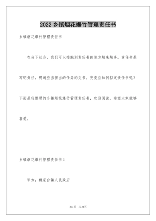 2024乡镇烟花爆竹管理责任书