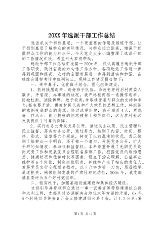 20XX年选派干部工作总结