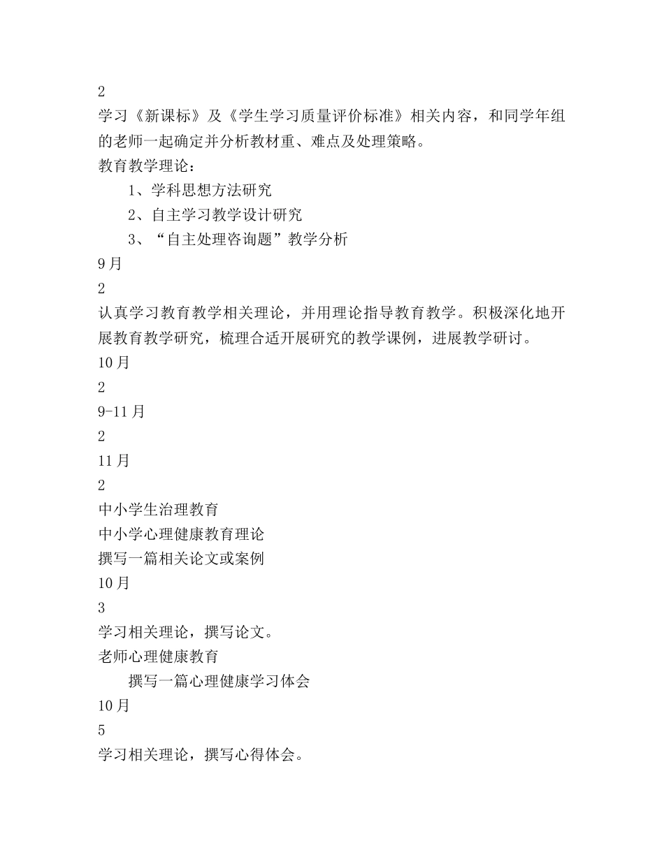 葵英小学~学年度教师个人研修参考计划 _第2页