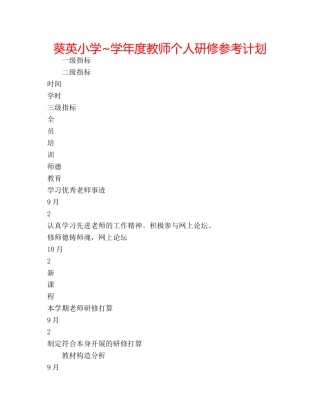 葵英小学~学年度教师个人研修参考计划 