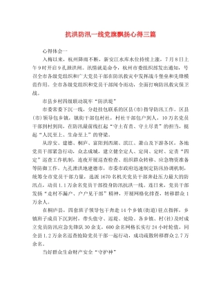 抗洪防汛一线党旗飘扬心得三篇 