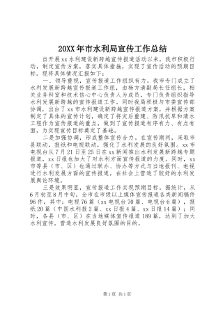 20XX年市水利局宣传工作总结