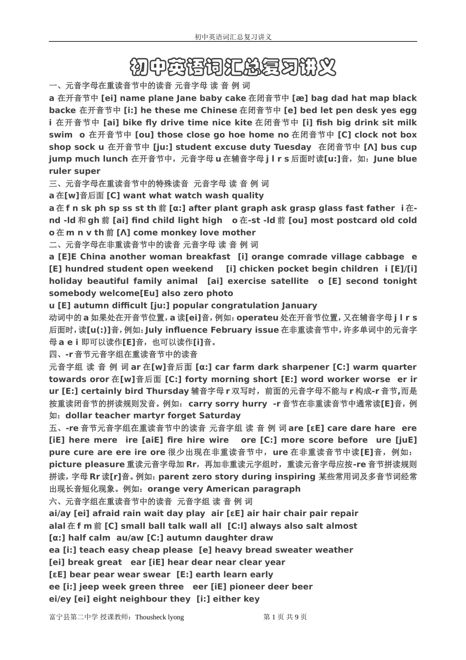 初中英语词汇总复习讲义_第1页