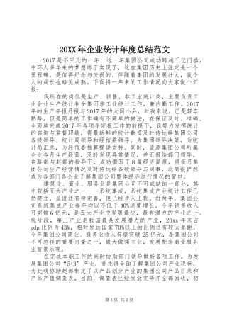 20XX年企业统计年度总结范文