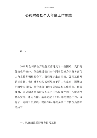 公司财务处个人年度工作总结