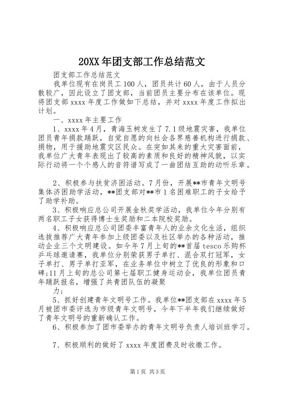 20XX年团支部工作总结范文 (5)_第1页