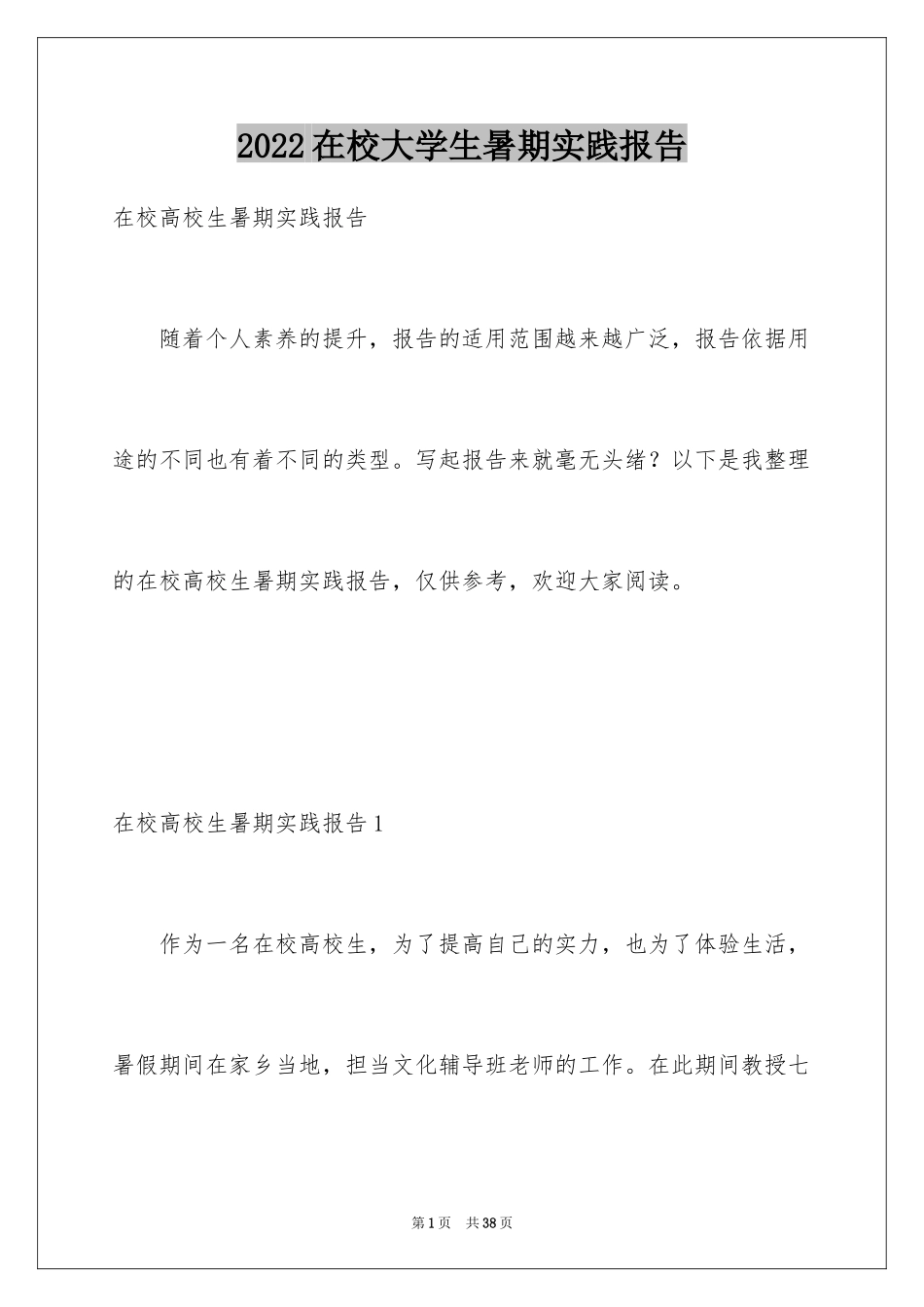 2024在校大学生暑期实践报告_第1页