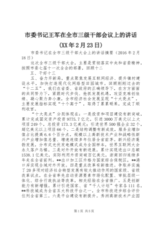 市委书记王军在全市三级干部会议上的讲话发言(XX年2月23日)(4)