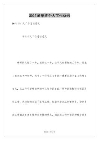 202416年终个人工作总结