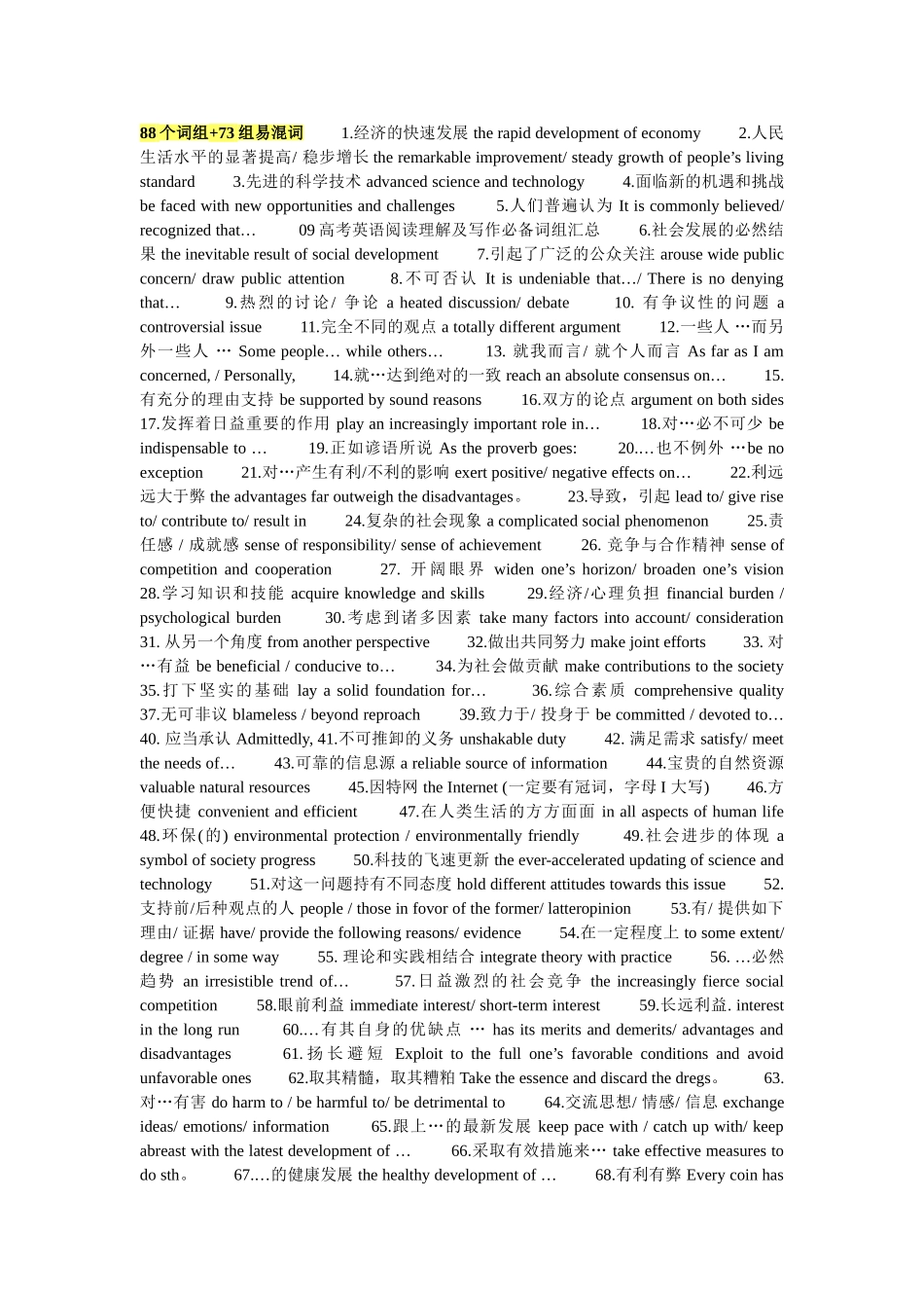 高中写作88个词组_第1页