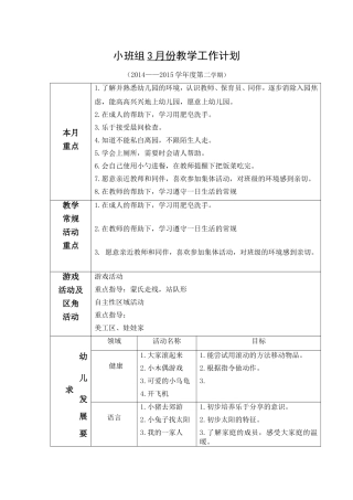 小班组3月份月目标