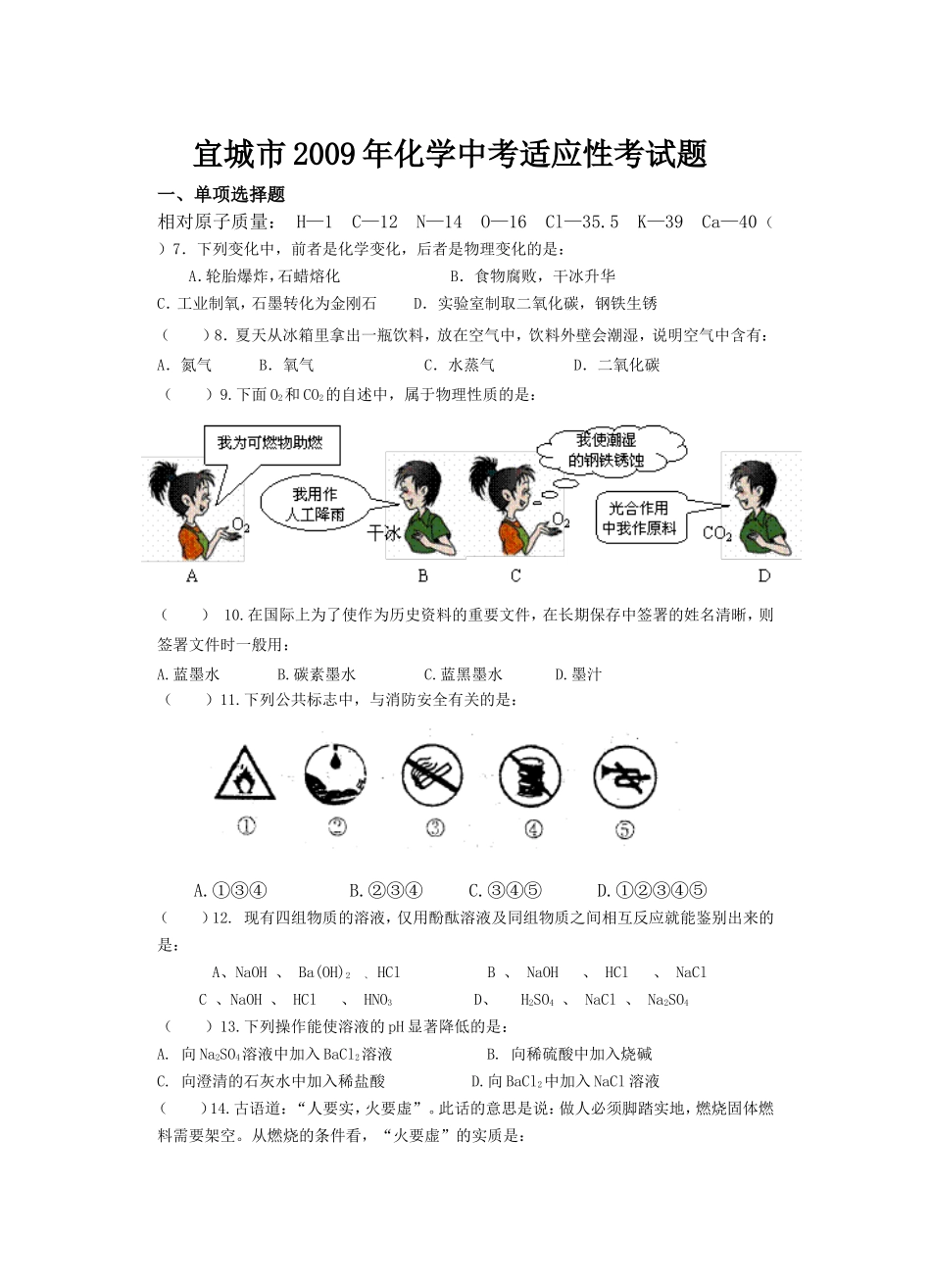 宜城市2009年中考适应性考试试题_第1页