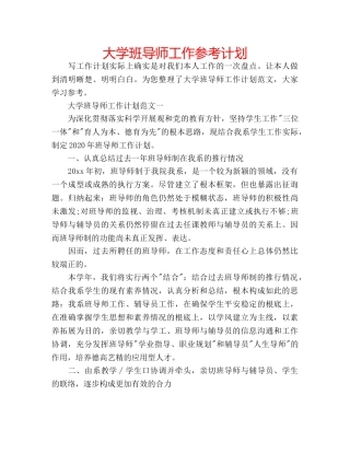 大学班导师工作参考计划 