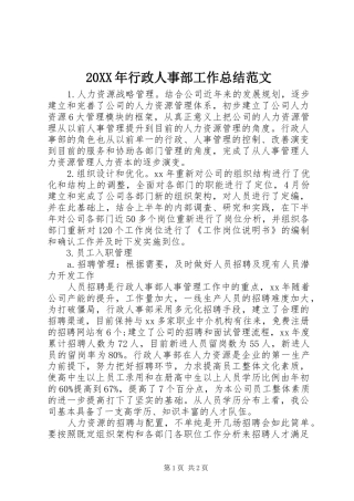 20XX年行政人事部工作总结范文 