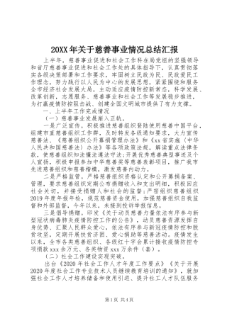 20XX年关于慈善事业情况总结汇报