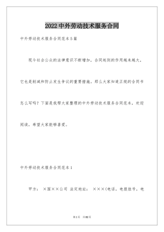 2024中外劳动技术服务合同_1