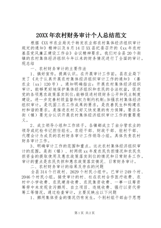 20XX年农村财务审计个人总结范文