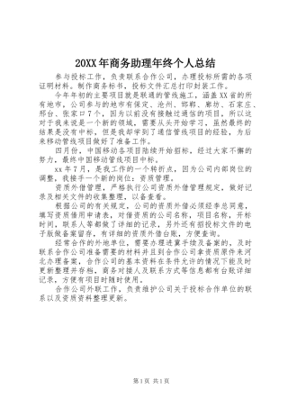 20XX年商务助理年终个人总结