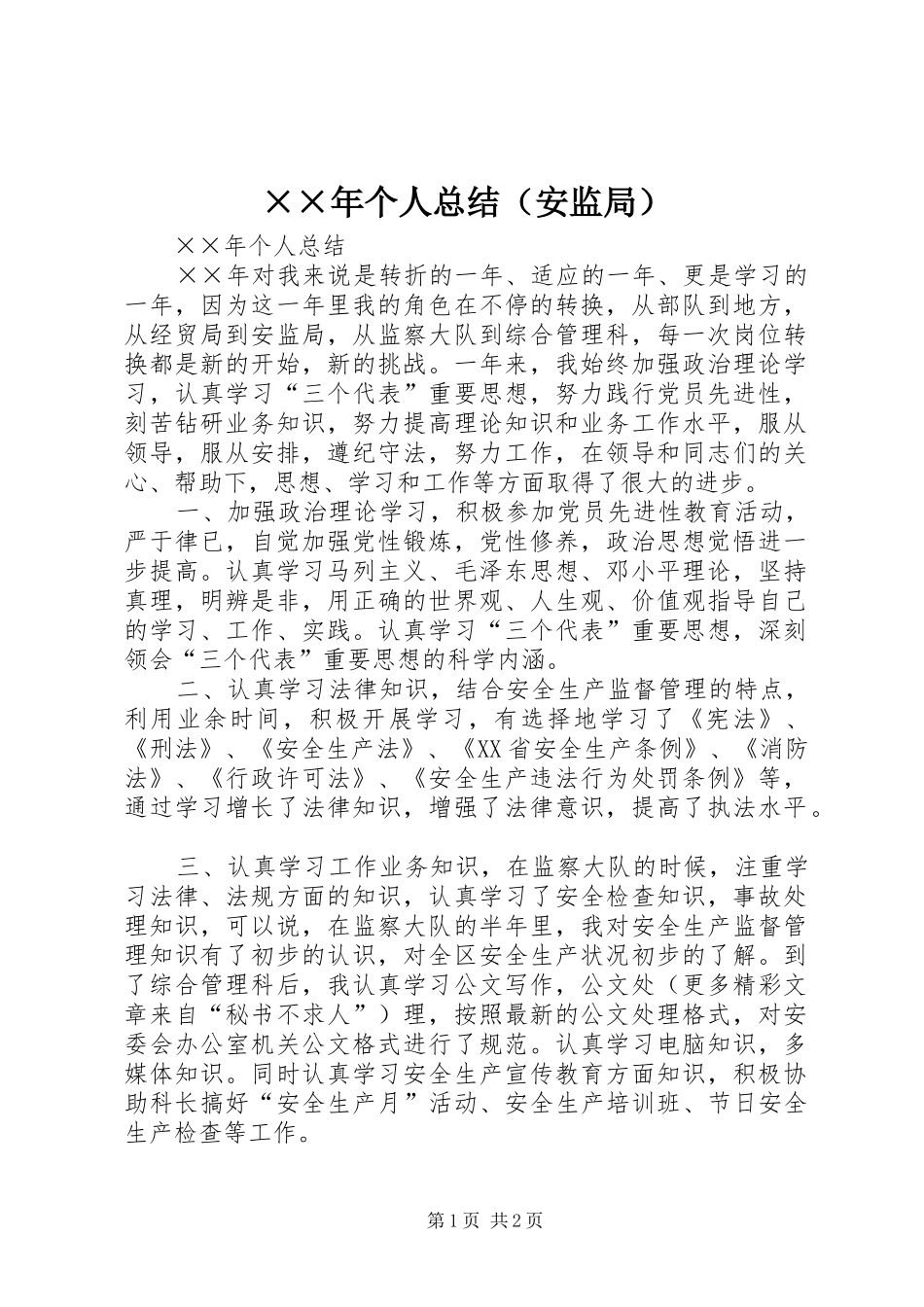 ××年个人总结（安监局） _第1页