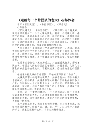 《送给每一个带团队的老大》体会心得