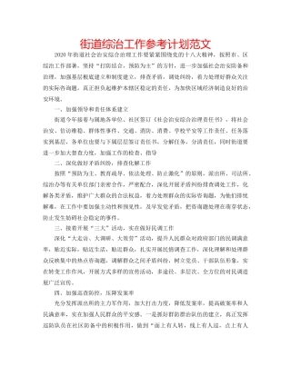 街道综治工作参考计划范文 