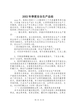 20XX年季度安全生产总结