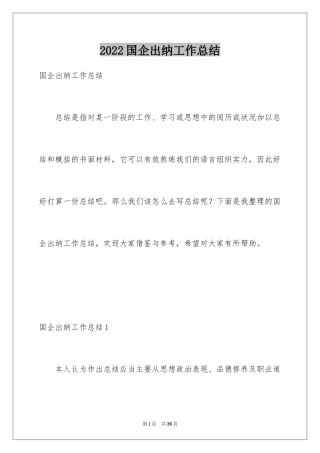 2024国企出纳工作总结