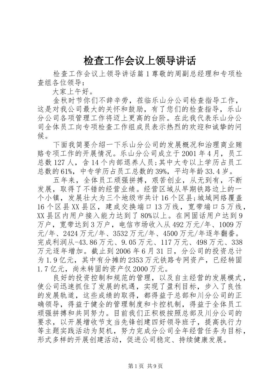 检查工作会议上领导讲话发言_第1页