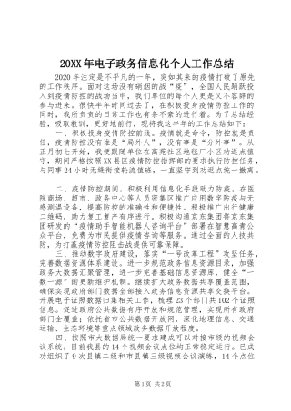 20XX年电子政务信息化个人工作总结