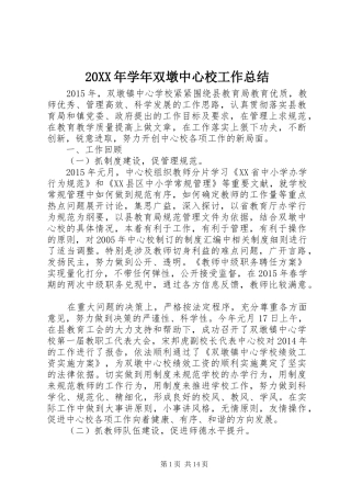 20XX年学年双墩中心校工作总结