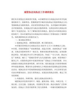 城管执法局执法工作调研报告 