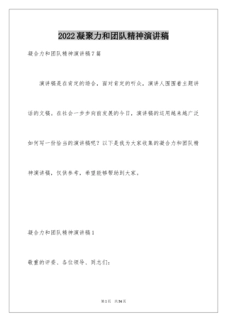 2024凝聚力和团队精神演讲稿_2